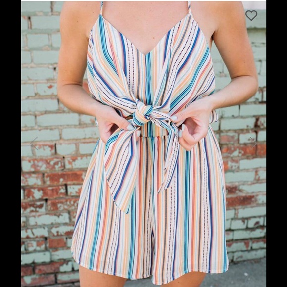 Mustard Seed Front tie striped romper medium - Picture 1 of 3